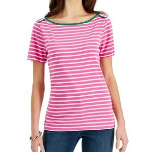 Charter Club Women's Cotton Striped Top, Pink Shock Cmb -> 3 for 15 Deal
